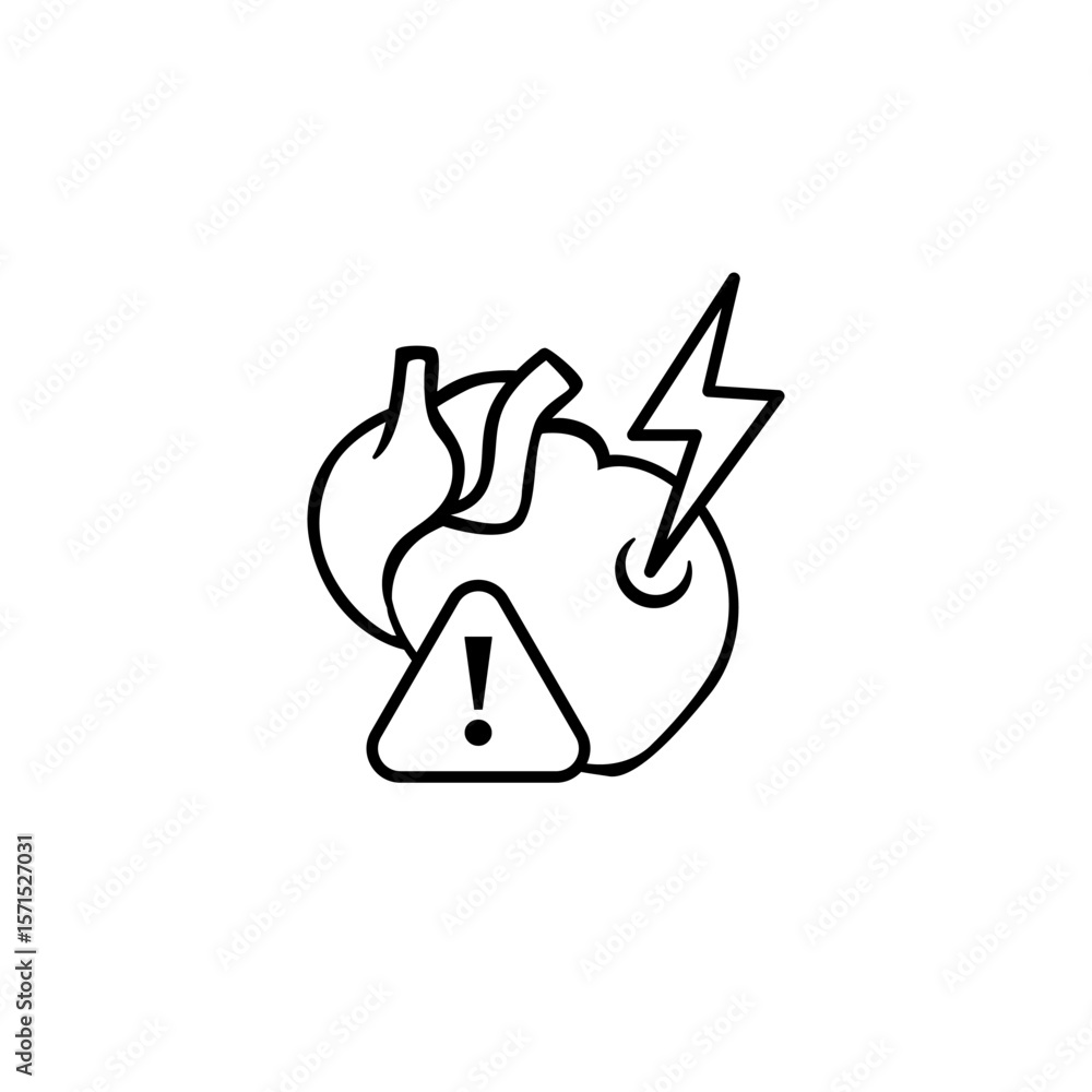 Iconic heart with exclamation and lightning for alert or warning. represents caution or medical alert. Iconic heart with exclamation and lightning for alert or warning. represents caution or medical alert.