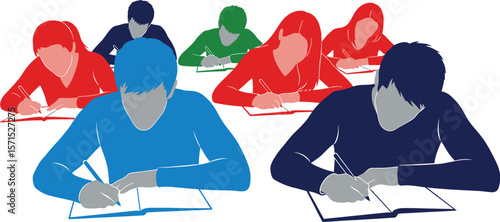 Students taking exam illustration concept for education and learning theme use