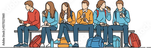 Students waiting at bus stop illustration college university education scene