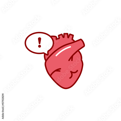 Heart with an exclamation mark bubble conveys urgency. cartoon style adds a playful touch.