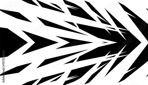 Black and white abstract sharp arrows pattern for sporty background and jersey design. Fully editable vector element. Vector Format Illustration 