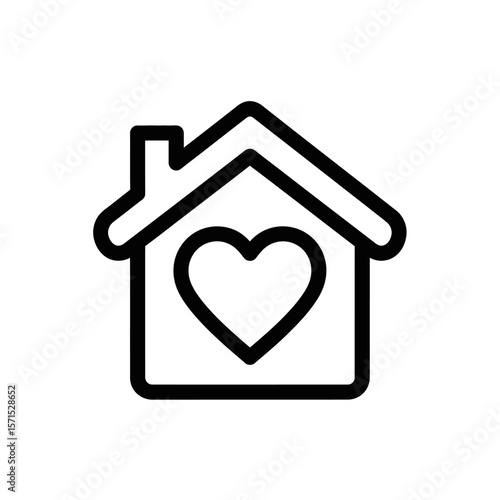 Simple line drawing of a house with a heart shape in the center