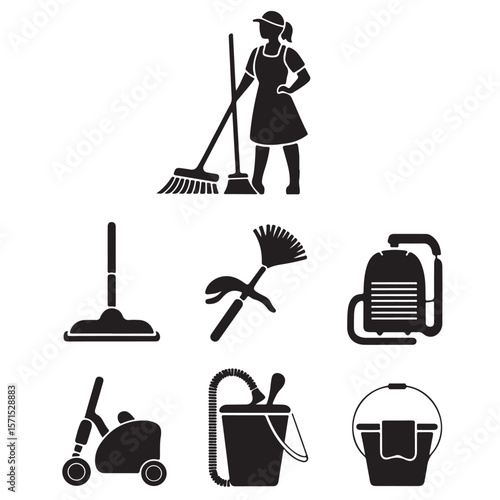 Vector cleaning icons set a collection of symbols for hotel and travel  design