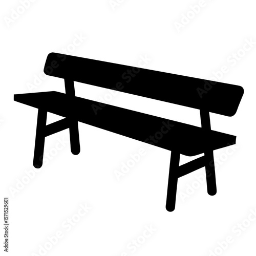 Silhouette of a park bench with backrest on white background