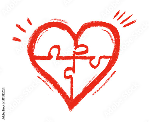 Heart Puzzle Crayon Chalk Drawing Vector