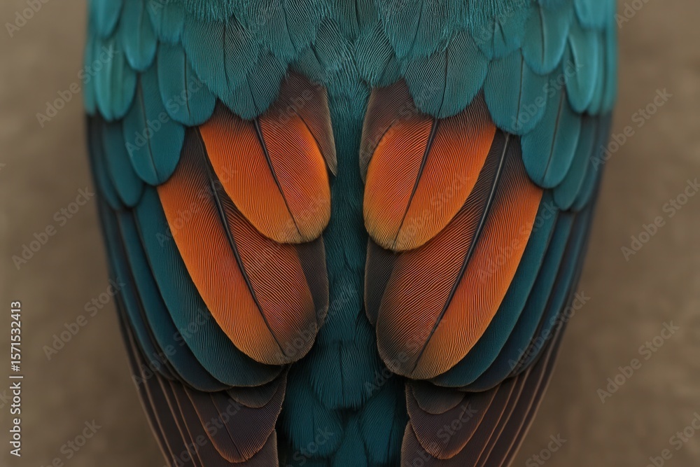 Fototapeta premium A close-up of a vibrant parrot's feathers showcasing a striking blend of blue, orange, and brown hues