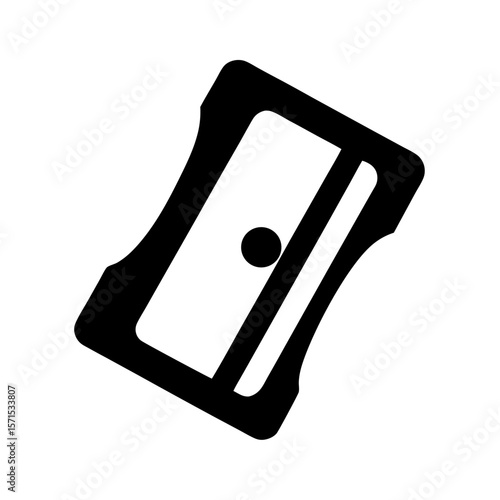 Black and white image of a simple pencil sharpener illustration rotated