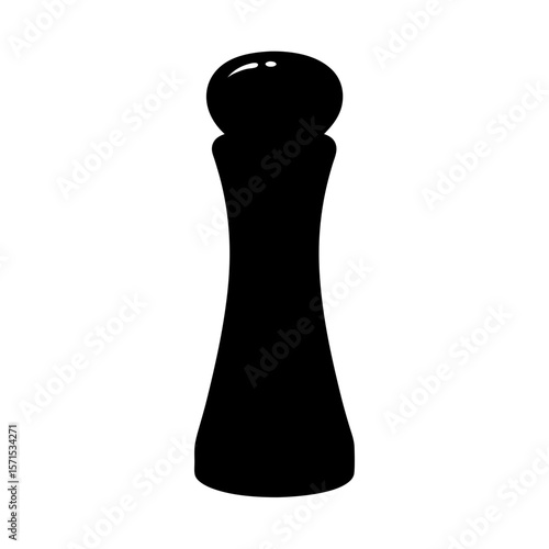 A simple black silhouette of a pawnshaped item against a white background