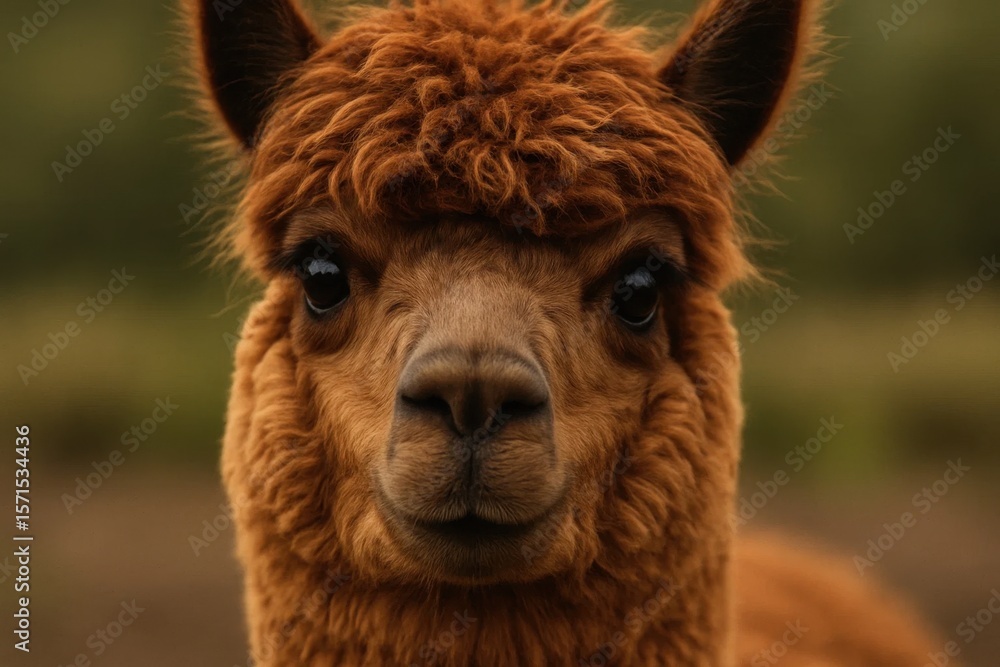 Obraz premium A close-up of a curious alpaca in its natural habitat