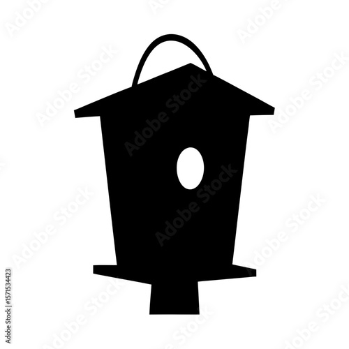 Minimalist Black Birdhouse Silhouette with Round Entrance Hole and Hanging Handle