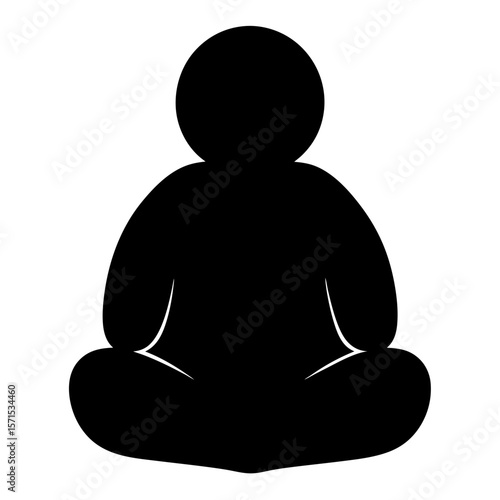 Silhouette of a person sitting crosslegged in meditation position, isolated over white