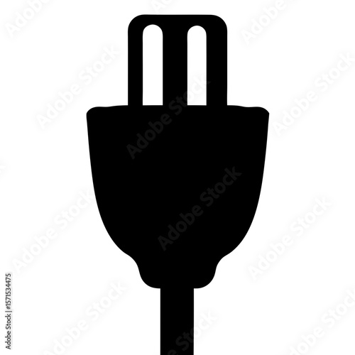 Black silhouette of two prong plug on white background represents electricity