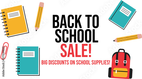 Back to school sale big discounts on school supplies notebooks pencils backpack