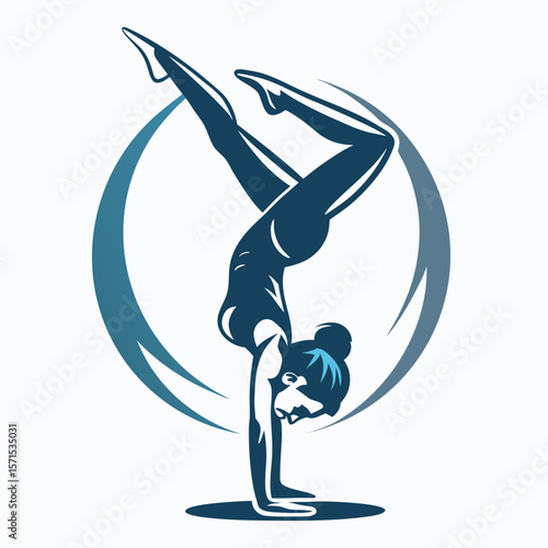 Graceful gymnast performing a handstand in a striking dark violet hue