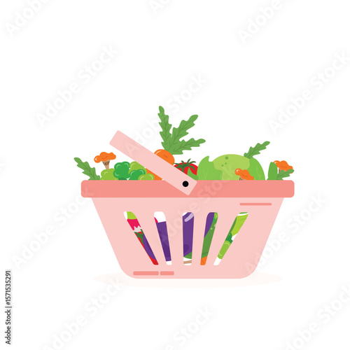 Fresh and organic vegetables in shopping basket