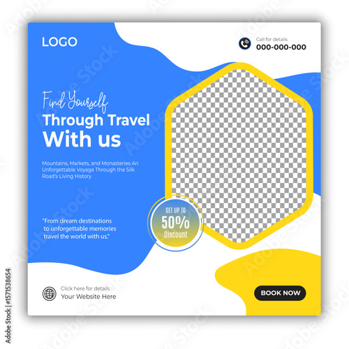 Travel and tour social media posts and web banner square design template