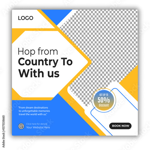 Travel and tour social media posts and web banner square design template