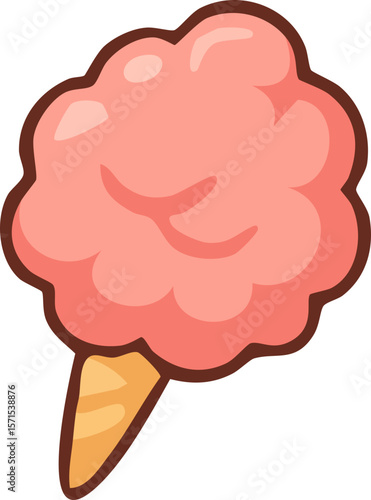A cute cartoon-style illustration of pink cotton candy on a cone with soft shading and a brown outline.
