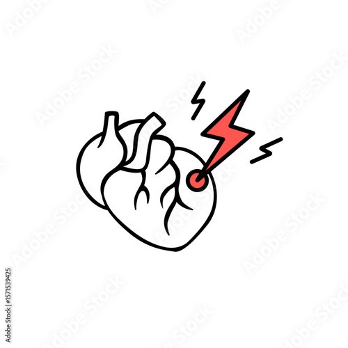 A heart pierced by a lightning bolt, signaling pain or a sudden alert. a striking image of impact.