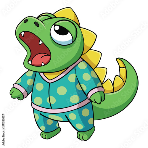 Cute sleepy crocodile yawning on a clean white background