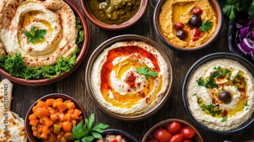 Wallpaper Mural Colorful Display of Fresh Mediterranean Dips and Spreads on Table Torontodigital.ca