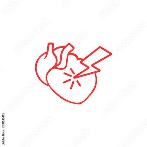 Red line art heart icon with lightning bolt, symbolizing energy, power, or cardiovascular health.