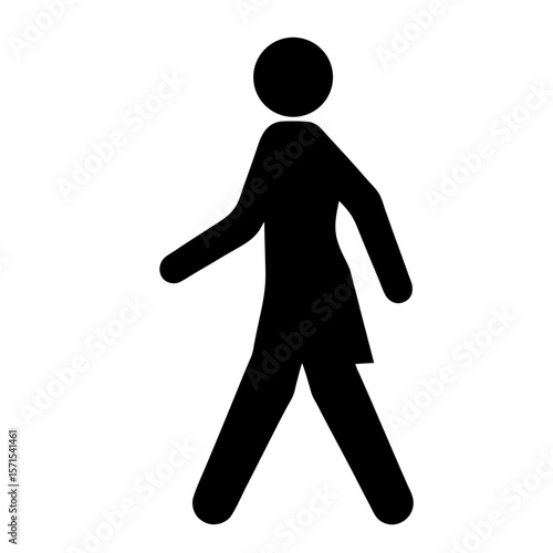 Simple Black and White Icon Representing a Person Walking Forward Peacefully