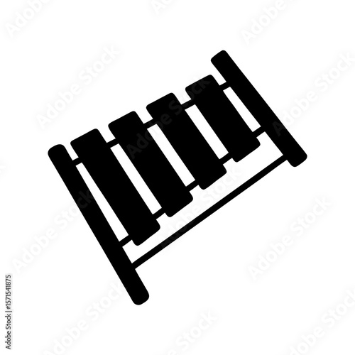Silhouette of a xylophone with varying bar lengths against a white background