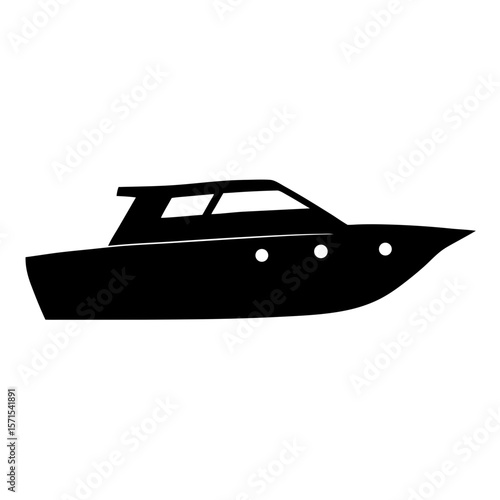 Silhouette of a luxury motorboat speeding across water on a bright day