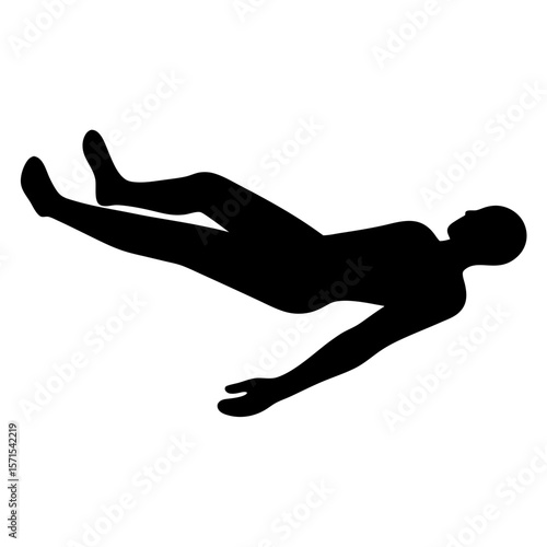 Silhouette of person lying down with legs raised and arms outstretched
