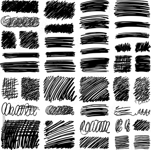 A set of hand-drawn vector grunge textures in square shapes. Each block features sketchy hatching, scribbles, and expressive lines, adding variety to creative compositions.