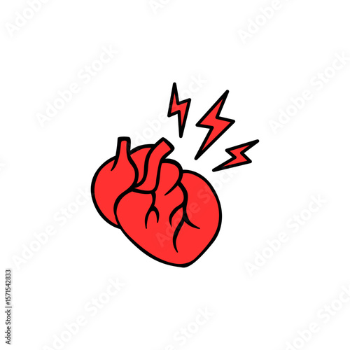 Heart with red lightning bolts suggests energy and vibrant emotion, symbolizing intense feelings.