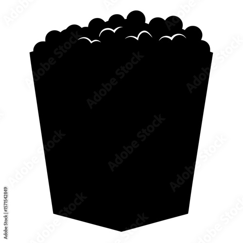 Black and white icon of popcorn in a container ready to eat