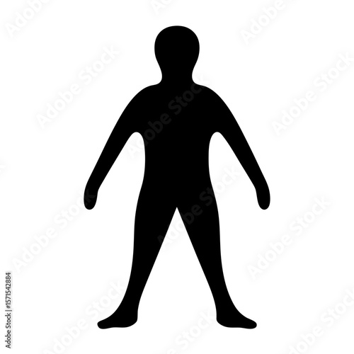 Stylized silhouette of a human figure standing with arms outstretched widely