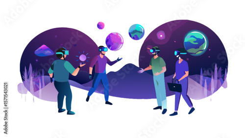Virtual reality metaverse avatars meeting in digital world future technology simulation experience design