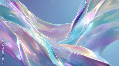 Futuristic abstract backdrop featuring iridescent gradient curves and fluid organic forms, soft glowing edges with pastel neon hues, clean minimal design