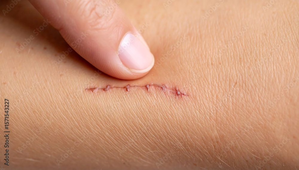 Fototapeta premium Close-up of a stitched wound on skin