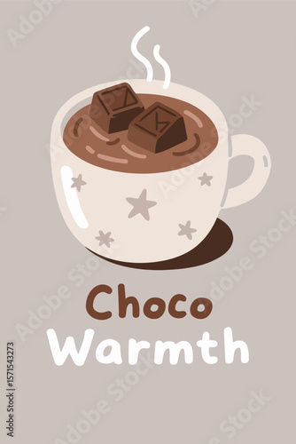 Choco Warmth in a Starry Cup with Steam Rising