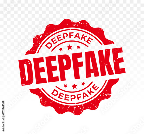 Deepfake Rubber Stamp. Alert Deepfake Red Grunge Rubber Stamp. Fake Vector Circle Stamp