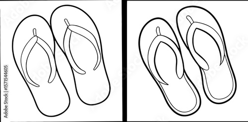Flip Flops Coloring Book Page – Outline Line Art Summer Footwear Design for Kids and Adults