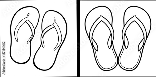 Flip Flops Coloring Book Page – Outline Line Art Summer Footwear Design for Kids and Adults