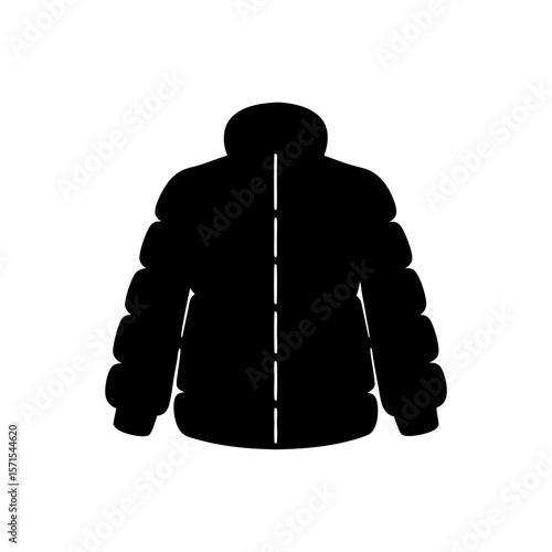 Black silhouette of a warm winter puffer jacket with hood