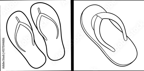 Flip Flops Coloring Book Page – Outline Line Art Summer Footwear Design for Kids and Adults