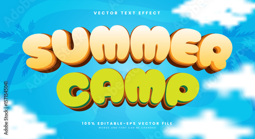 Summer Camp 3d editable text effect template Suitable for summer beach theme