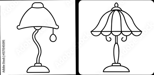 Lamp Coloring Book Page – Outline Line Art Light Fixture Design for Kids and Adults