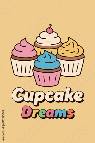 Cupcake Dreams with Colorful Frosting and Cherry Topping