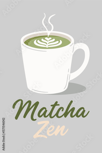 Matcha Zen Beverage in White Cup with Steam