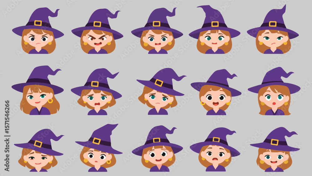 Fototapeta premium Cute Witch Girl Cartoon Character Illustrations
