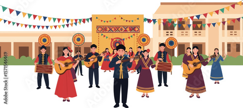 Folk music band performance traditional festival celebration vector design