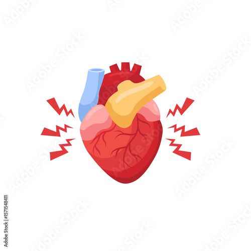 Heart depicts anatomical detail with dynamic energy, showcasing marks expressing lively vibration.